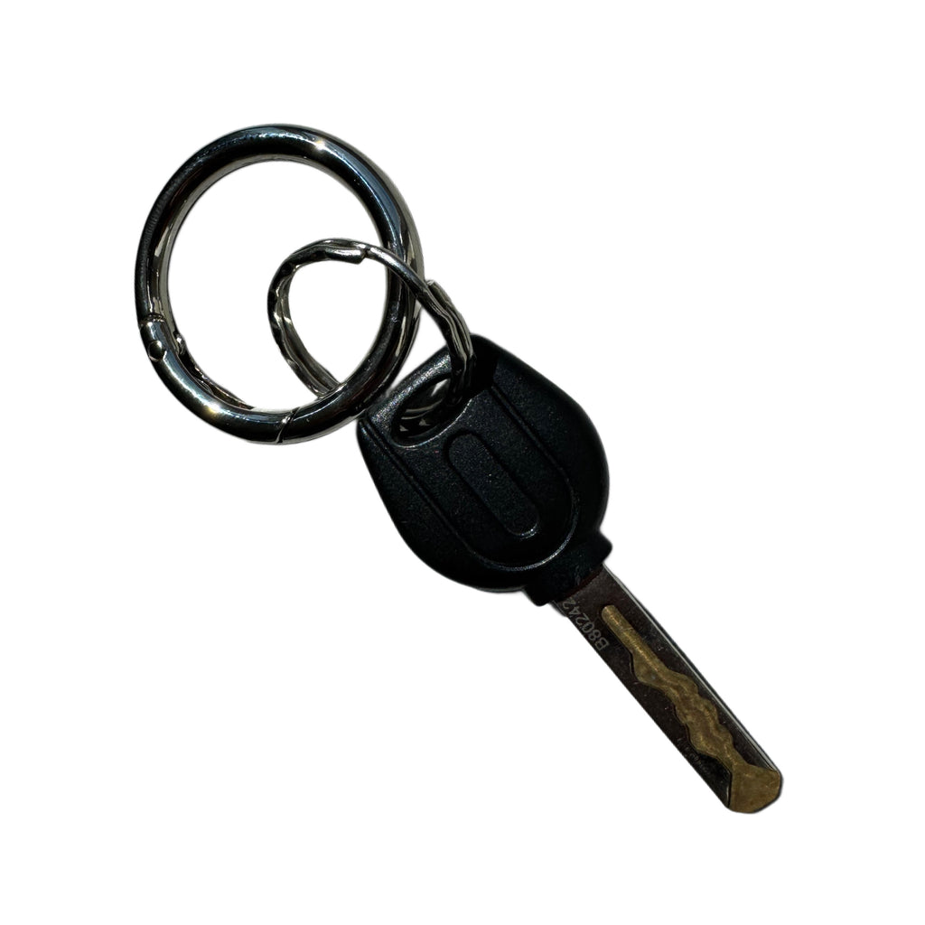 Sleek circular metal carabiner keyring EDC — back view — Lamamarka