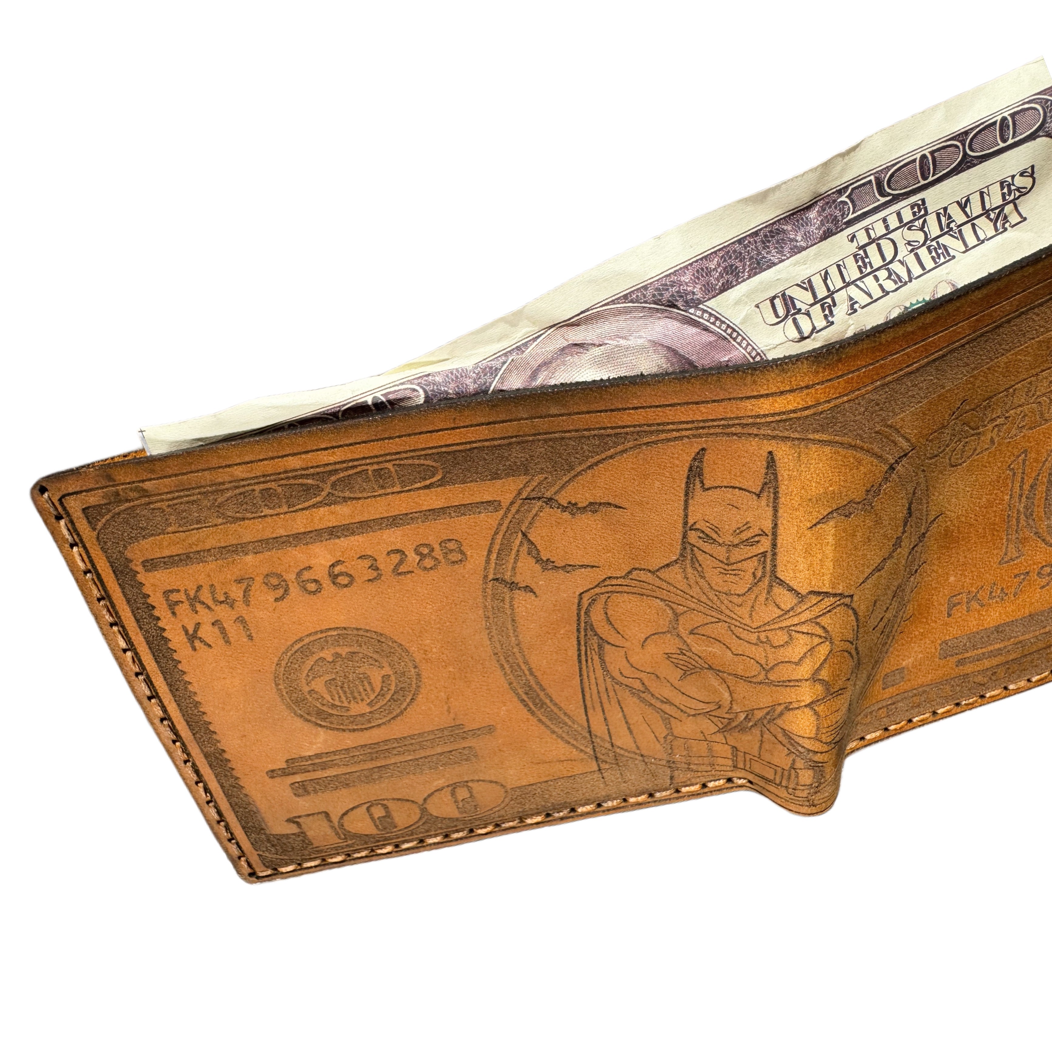 Engraved Leather Bifold Wallet, handcrafted by Lamamarka