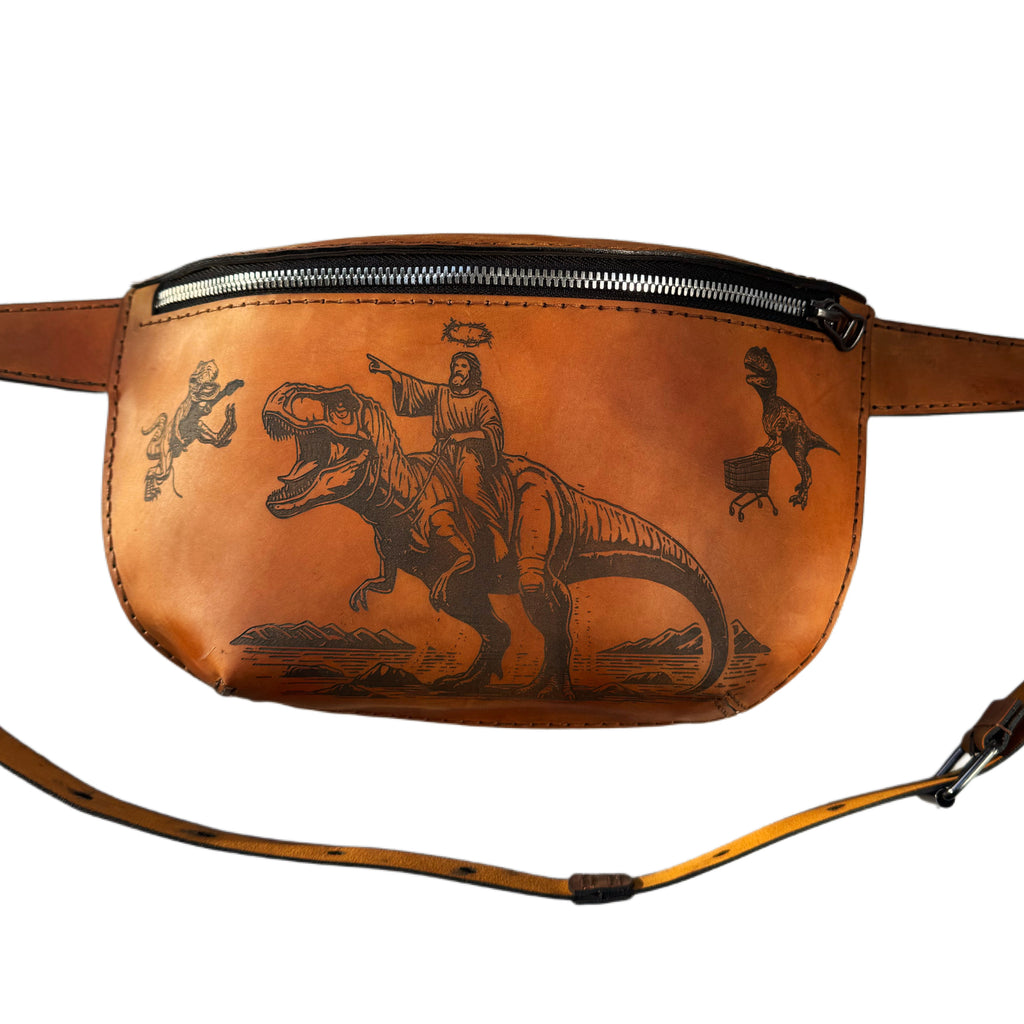 Handcrafted leather waistbag with Jesus design — Lamamarka