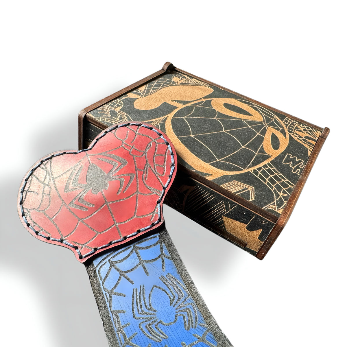 Red & Blue Spider Web XL Leather Money Clip | Comic Gag Gift