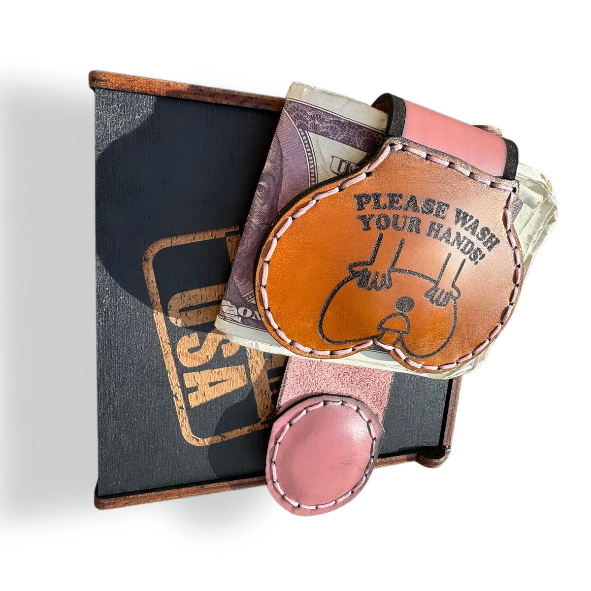 Please Wash Your Hands XL Leather Money Clip | Gag Gift for Him
