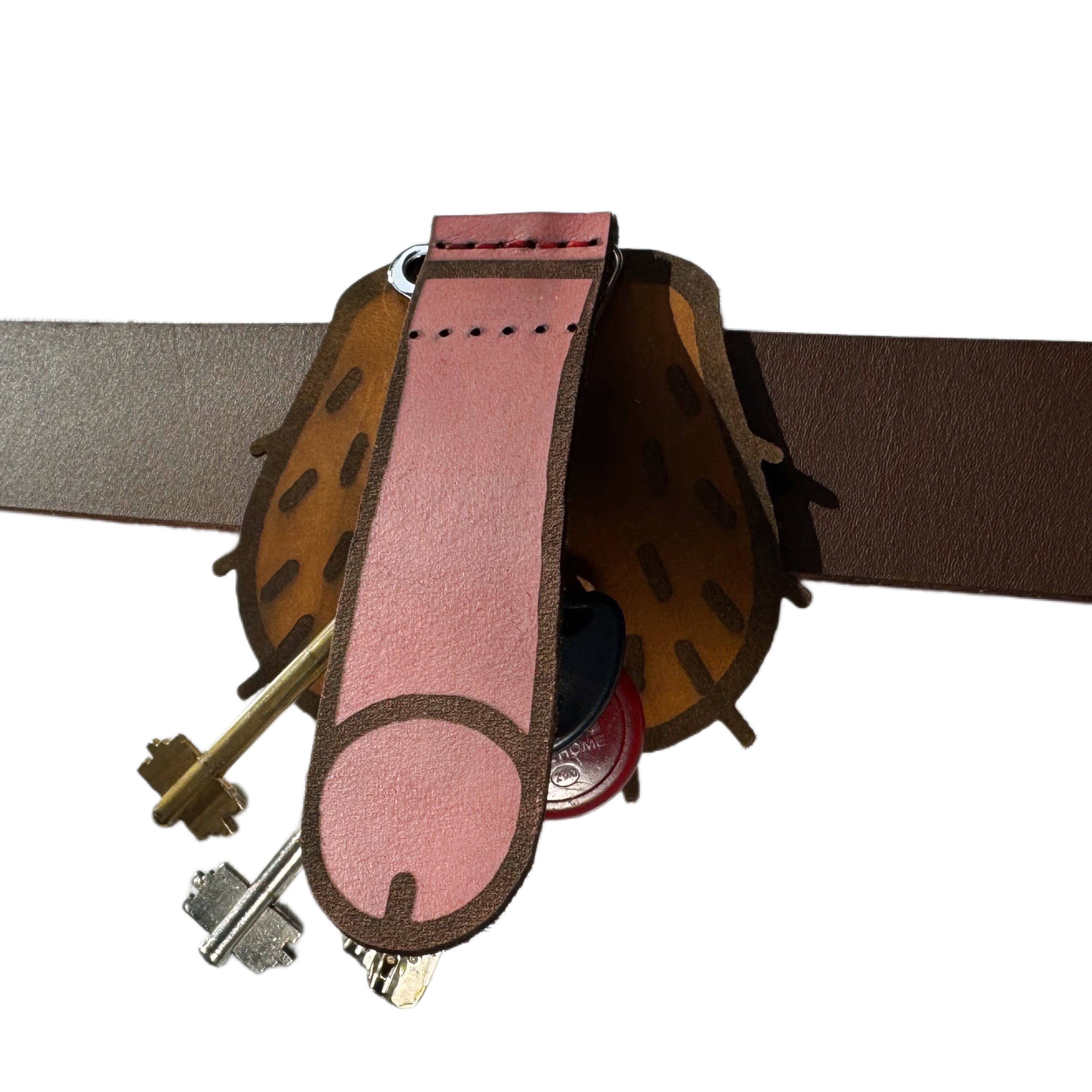 Heavy-duty handcrafted leather belt carabiner EDC — back view — Lamamarka