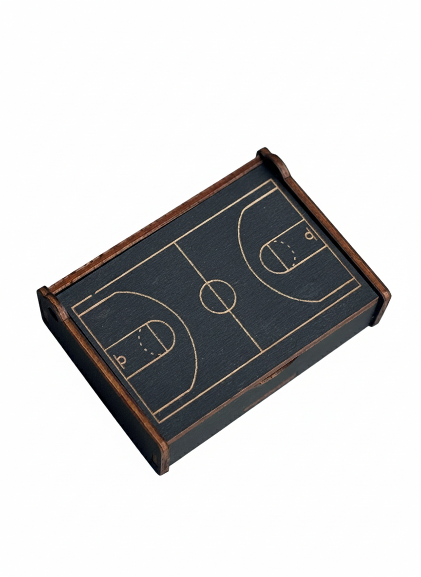 Black leather magnetic money clip with gift box — alternate angle — Lamamarka