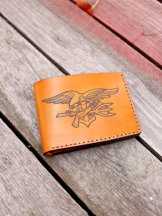 Personalized US Marine Corps Leather Wallet | Engraved EGA Emblem
