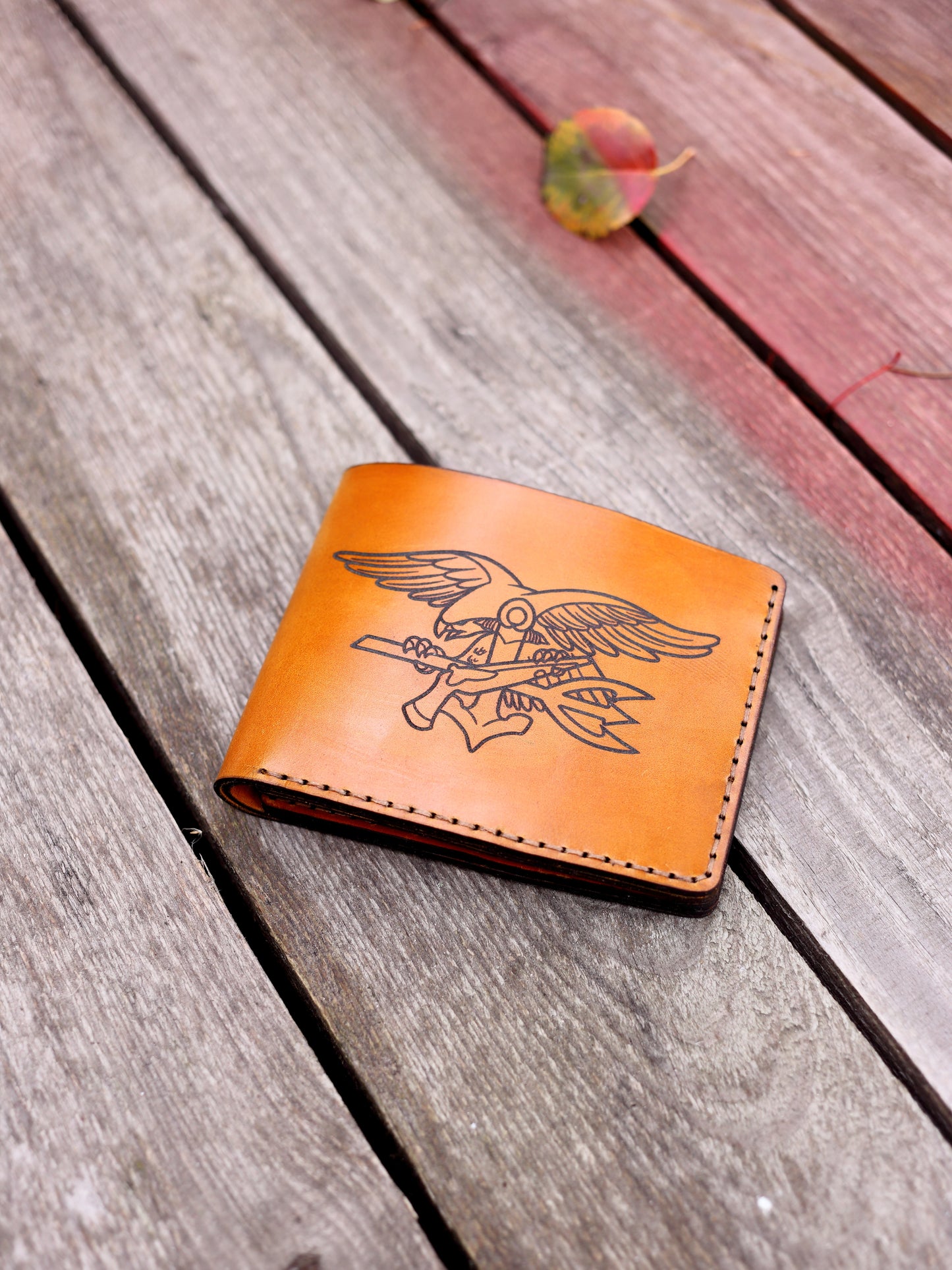 Personalized US Marine Corps Leather Wallet | Engraved EGA Emblem