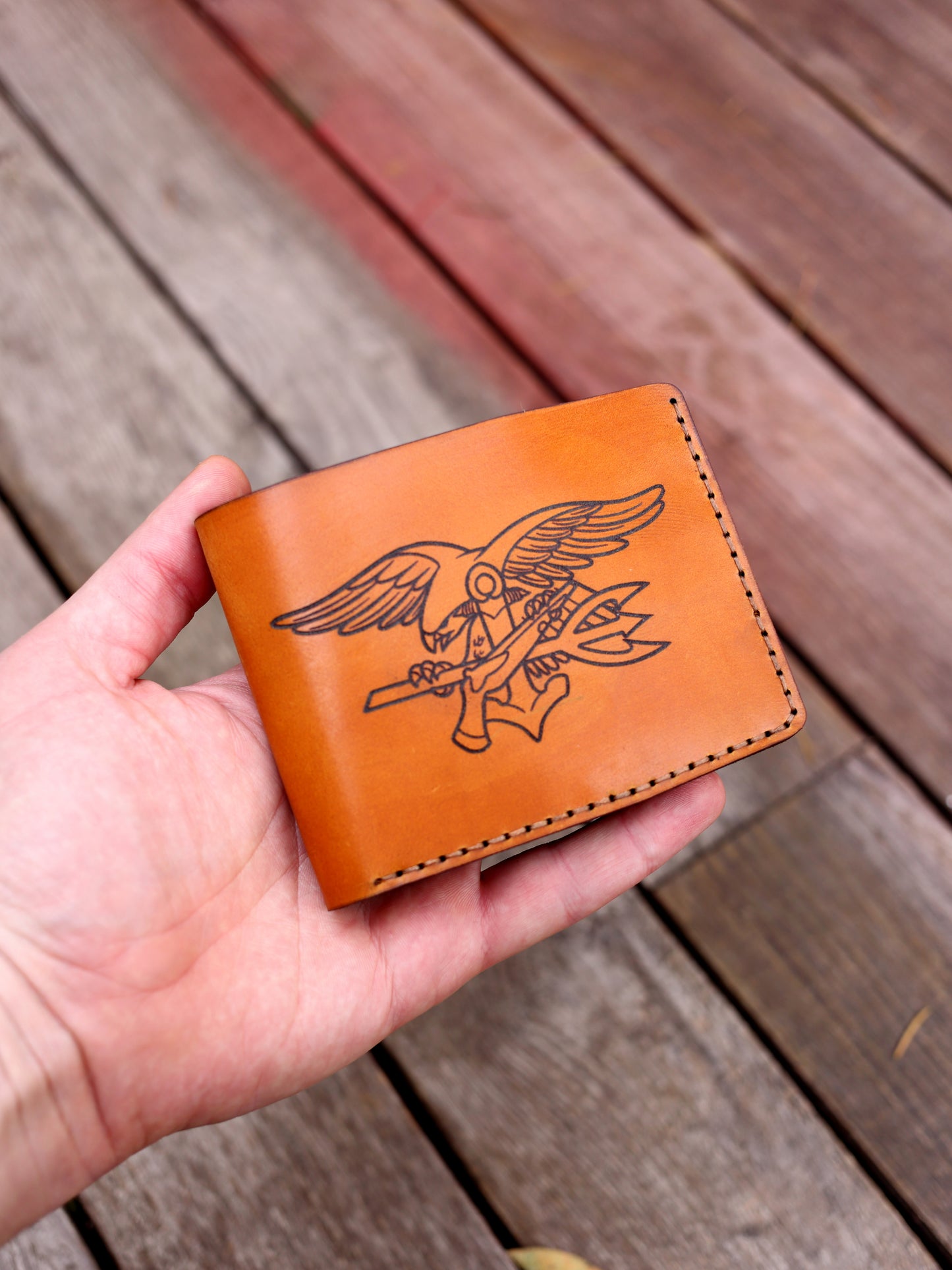 Personalized US Marine Corps Leather Wallet | Engraved EGA Emblem