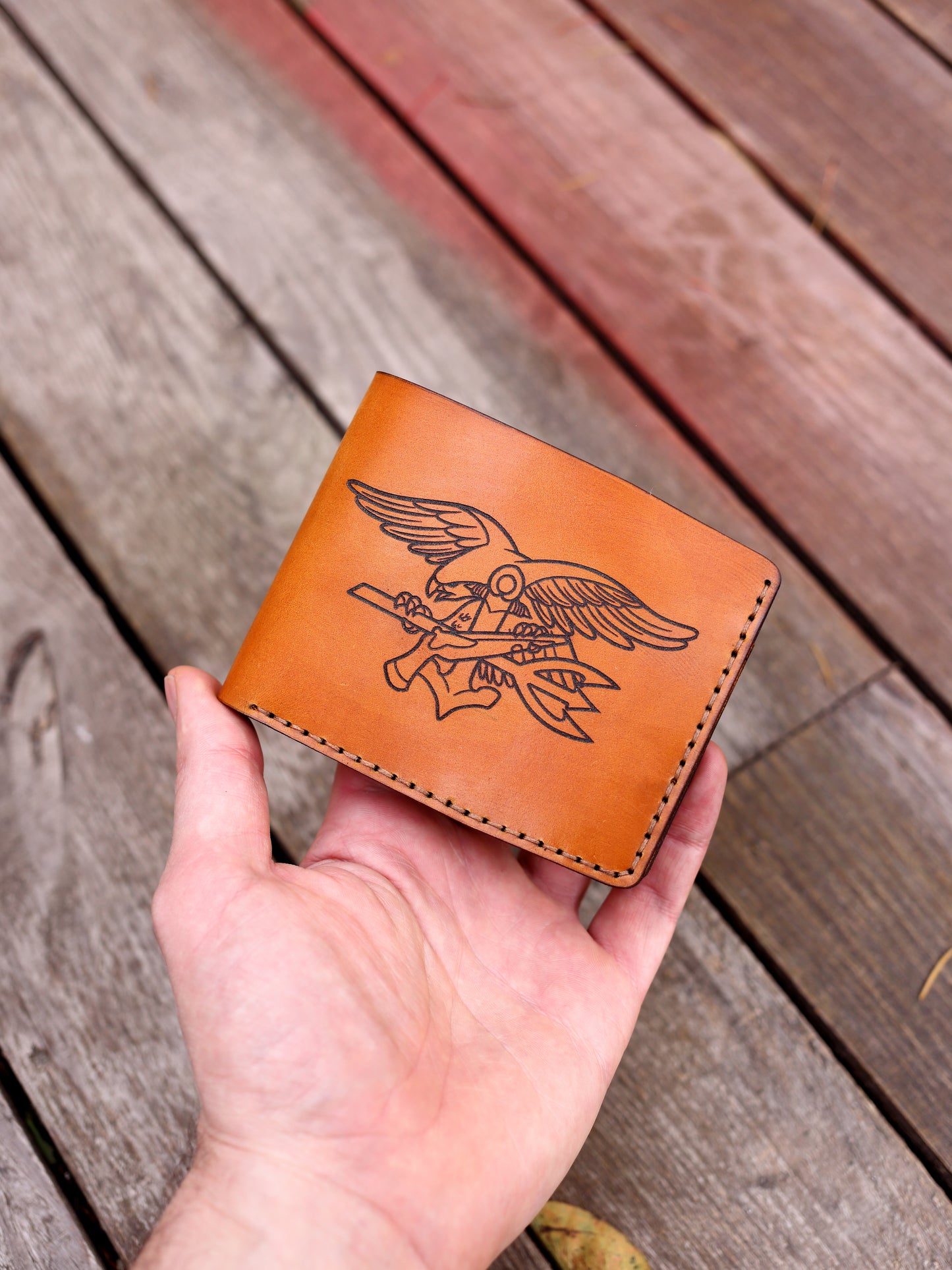 Personalized US Marine Corps Leather Wallet | Engraved EGA Emblem