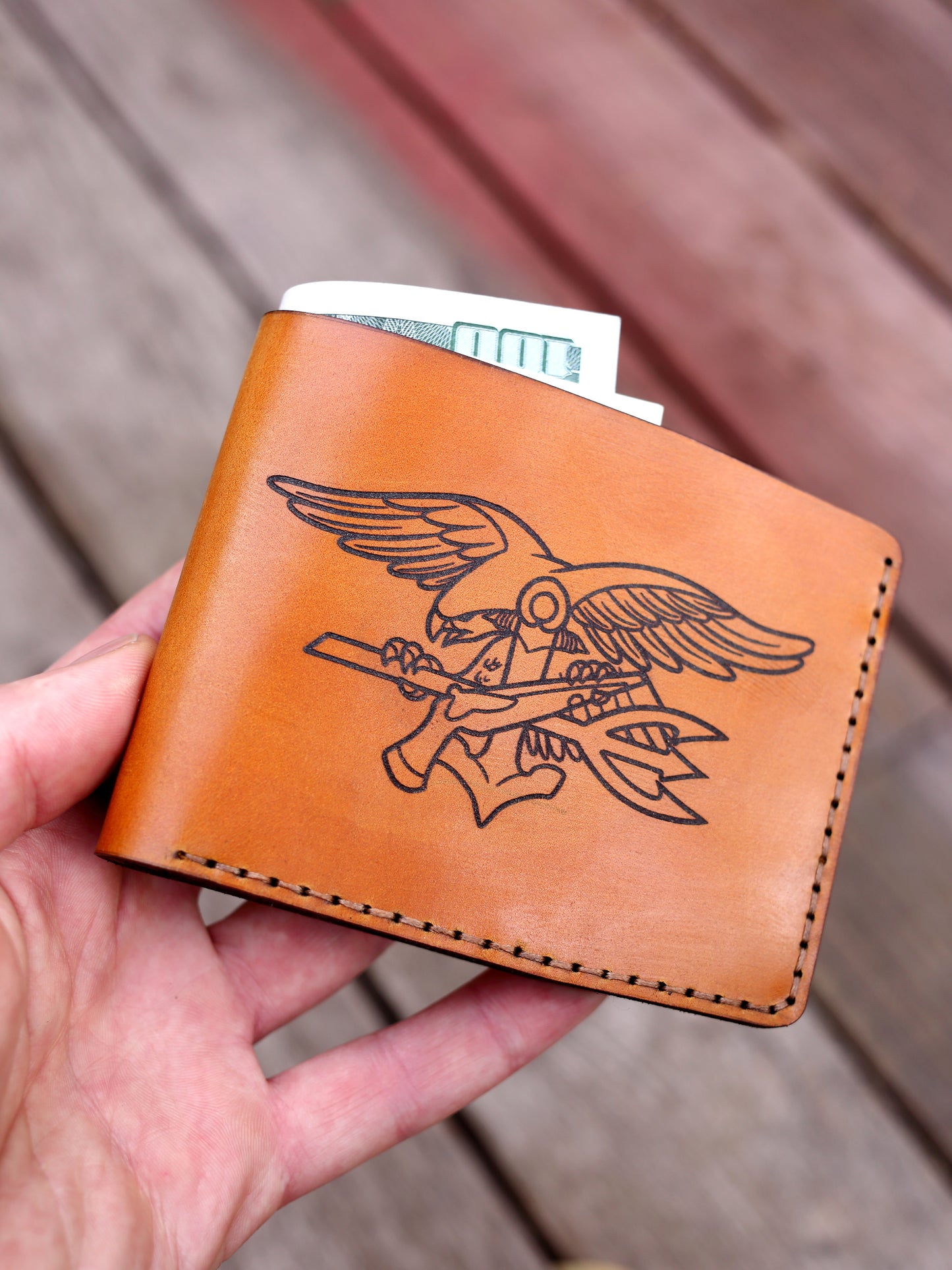 Personalized US Marine Corps Leather Wallet | Engraved EGA Emblem