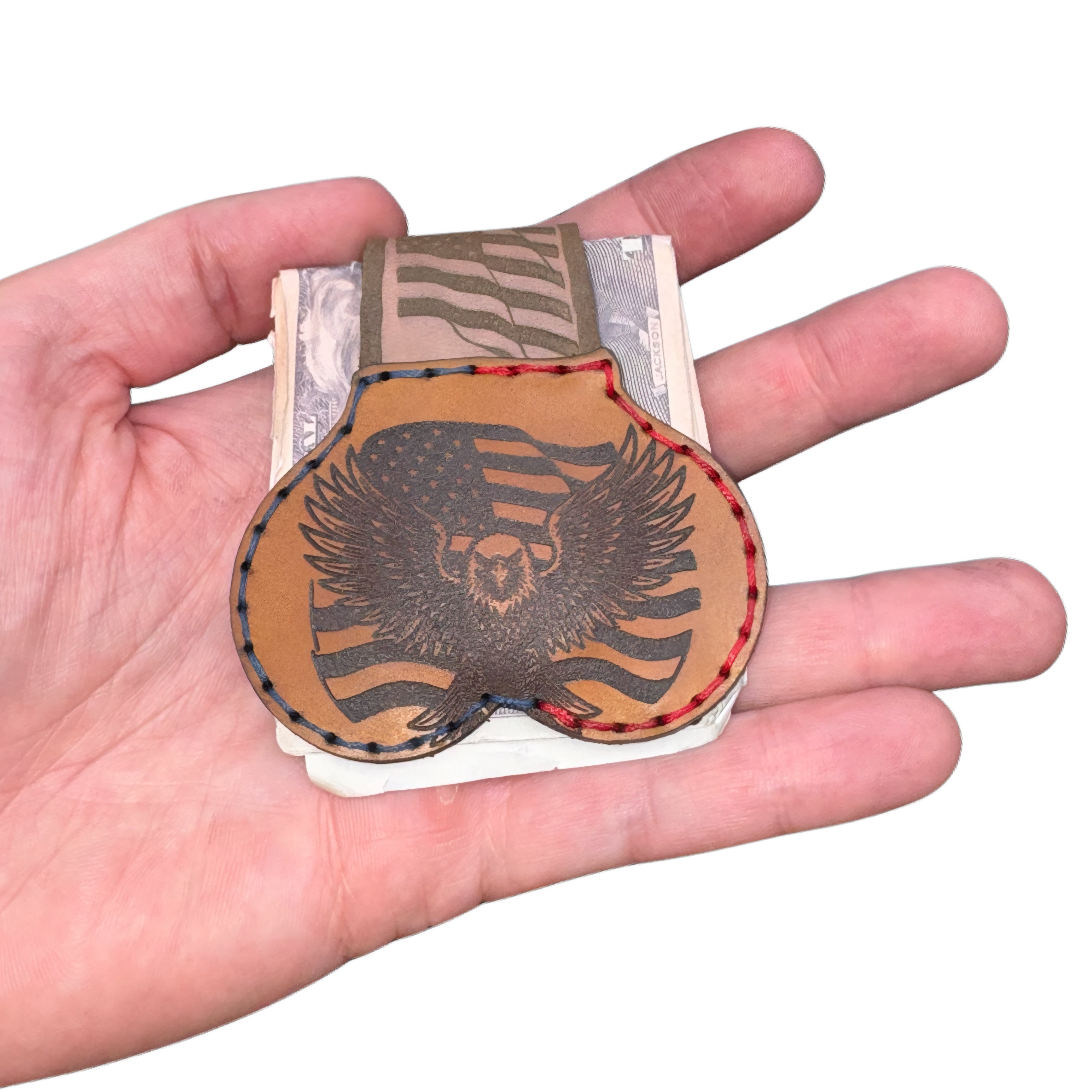 American Eagle Leather Money Clip | Patriotic USA Flag Cash Holder