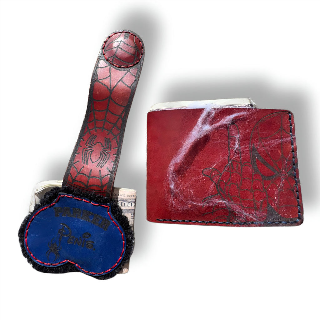 Spider Web Wallet & Magnet Clip Set | Comic Leather Gift Set for Men