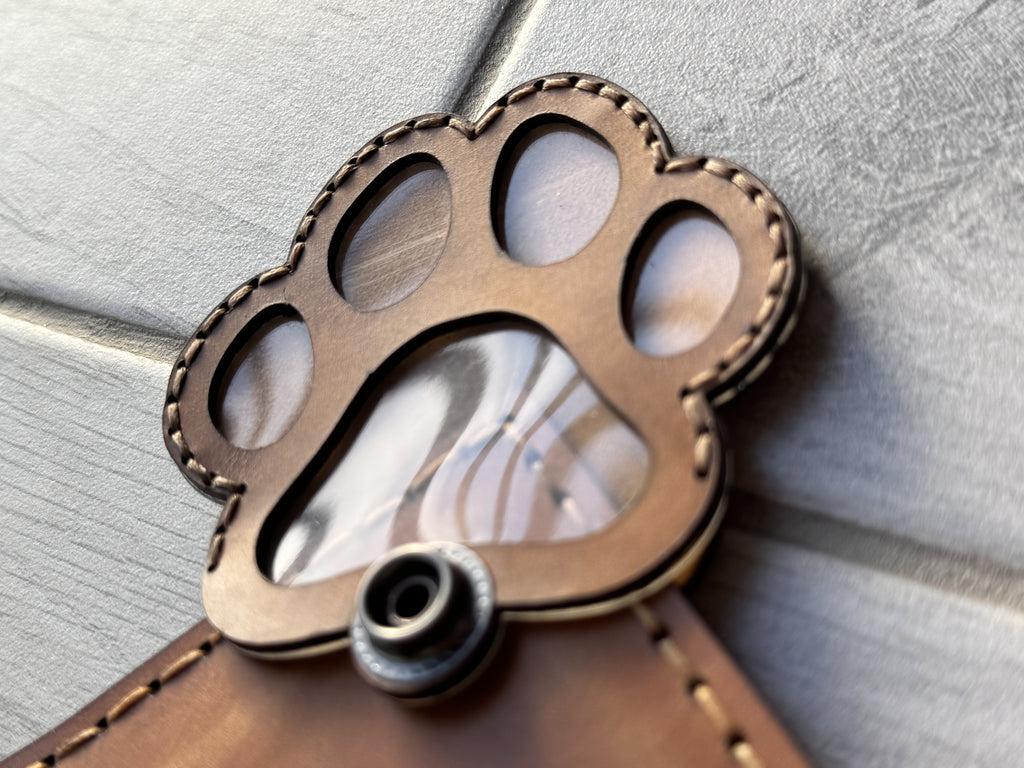 Leather paw print pet memorial keychain keepsake — lifestyle view — Lamamarka