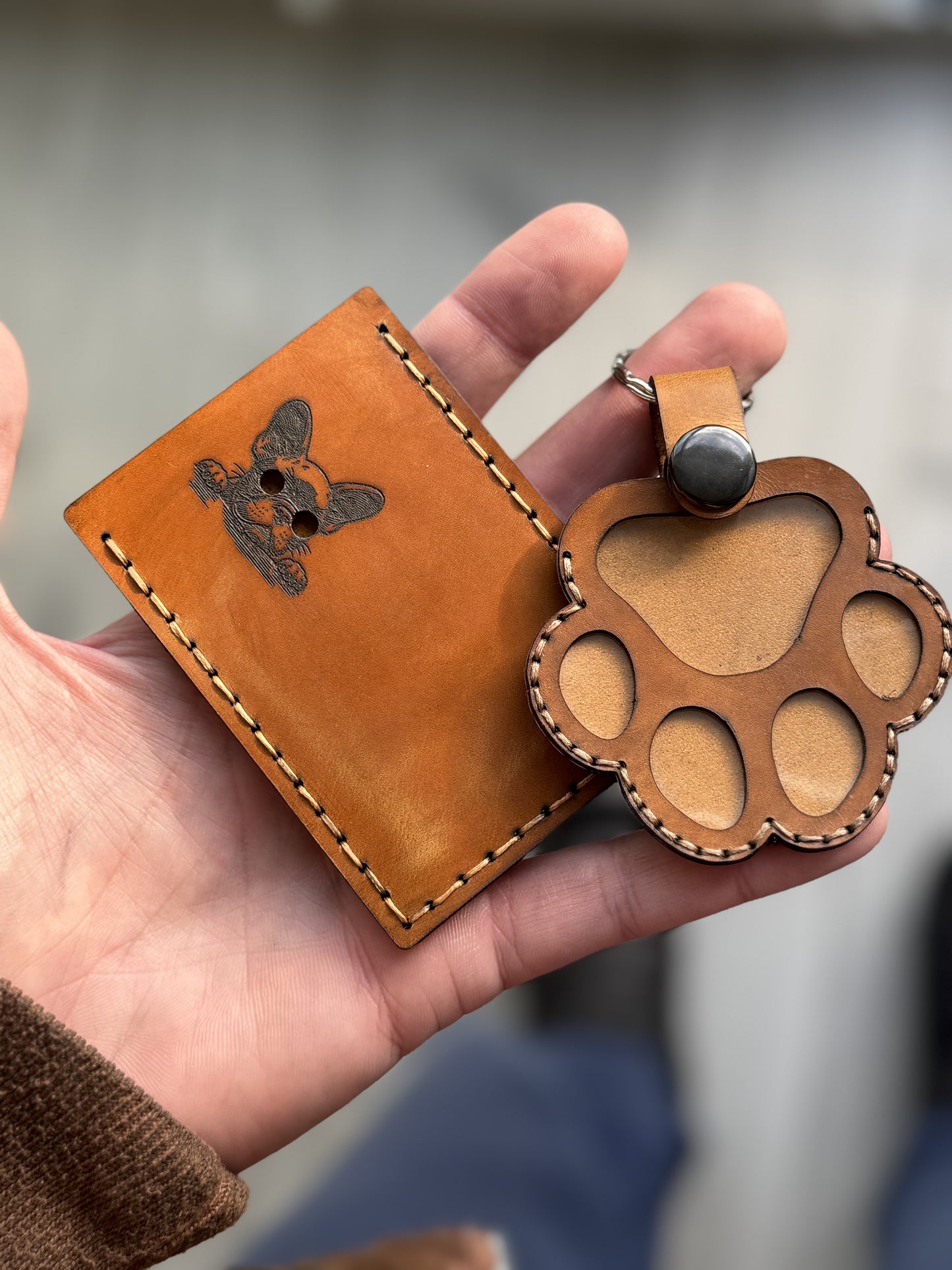 Leather Paw Print Keepsake Keychain - Fur Memory Holder