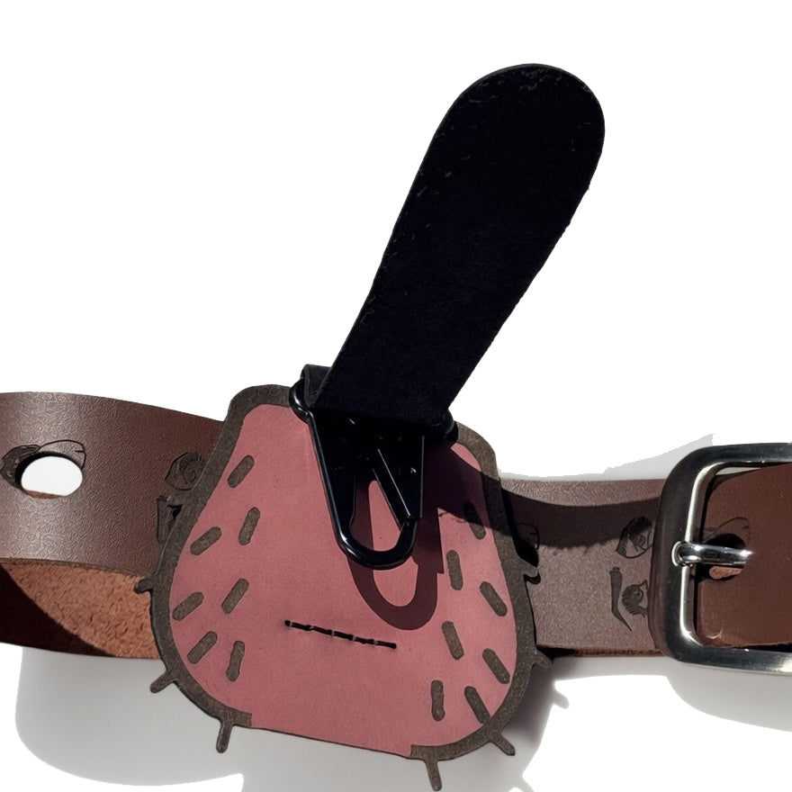 Black handcrafted leather belt carabiner novelty — alternate angle — Lamamarka