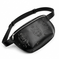 Tattoo Flash Leather Belt Bag | Black Engraved Leather Fanny Pack
