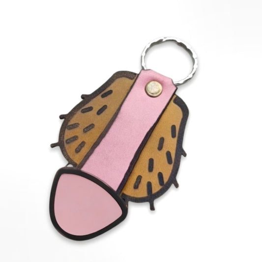 Heavy-duty leather mushroom keychain — handcrafted by Lamamarka