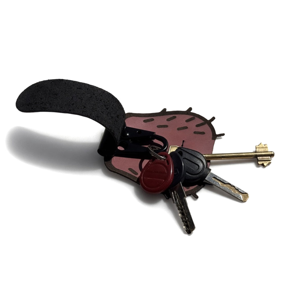 Black handcrafted leather belt carabiner novelty — lifestyle view — Lamamarka