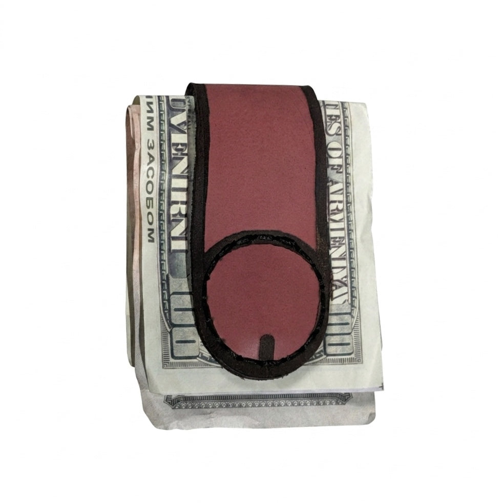 Handcrafted leather money clip — alternate angle — Lamamarka