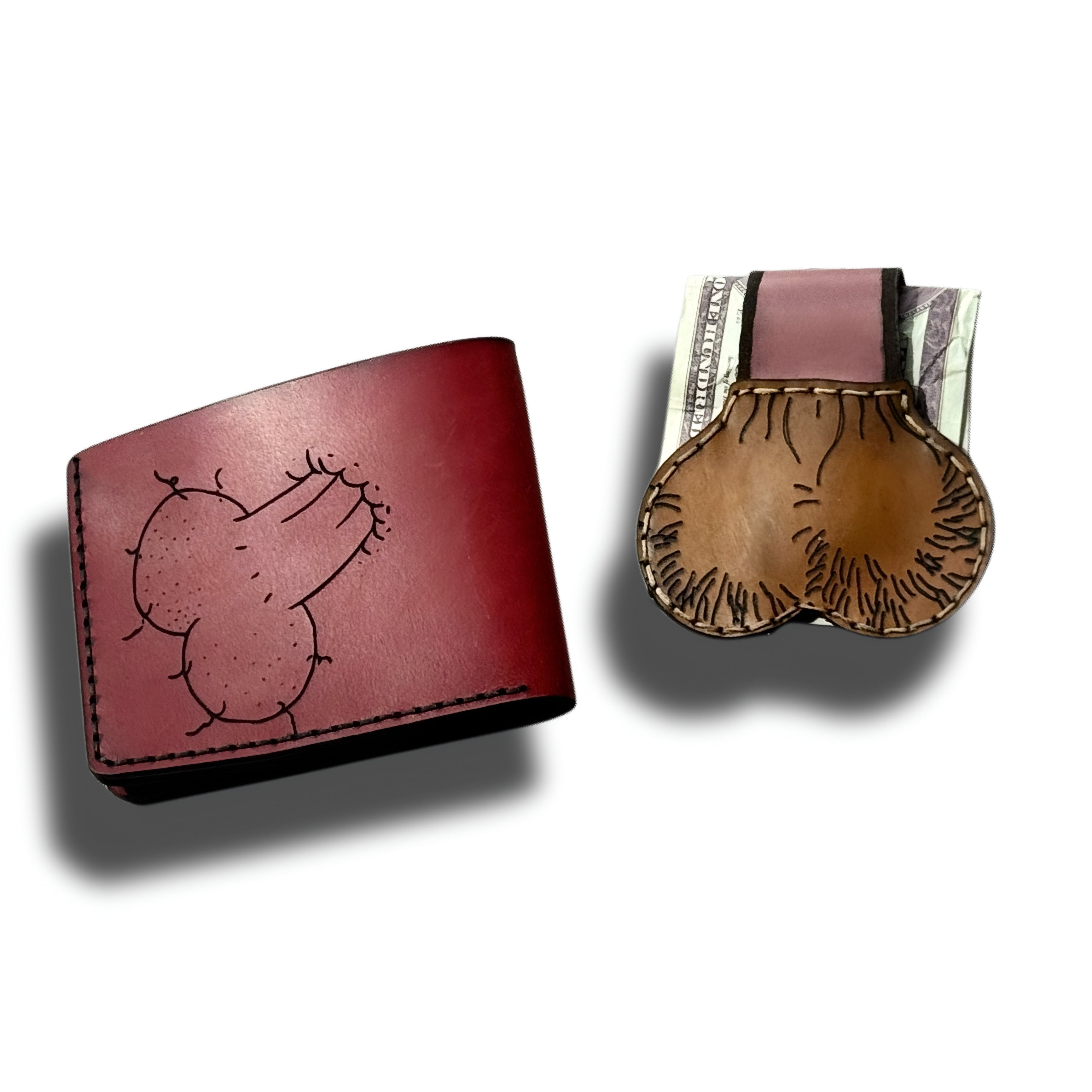 Leather wallet and magnetic money clip gift set — in-hand view — Lamamarka