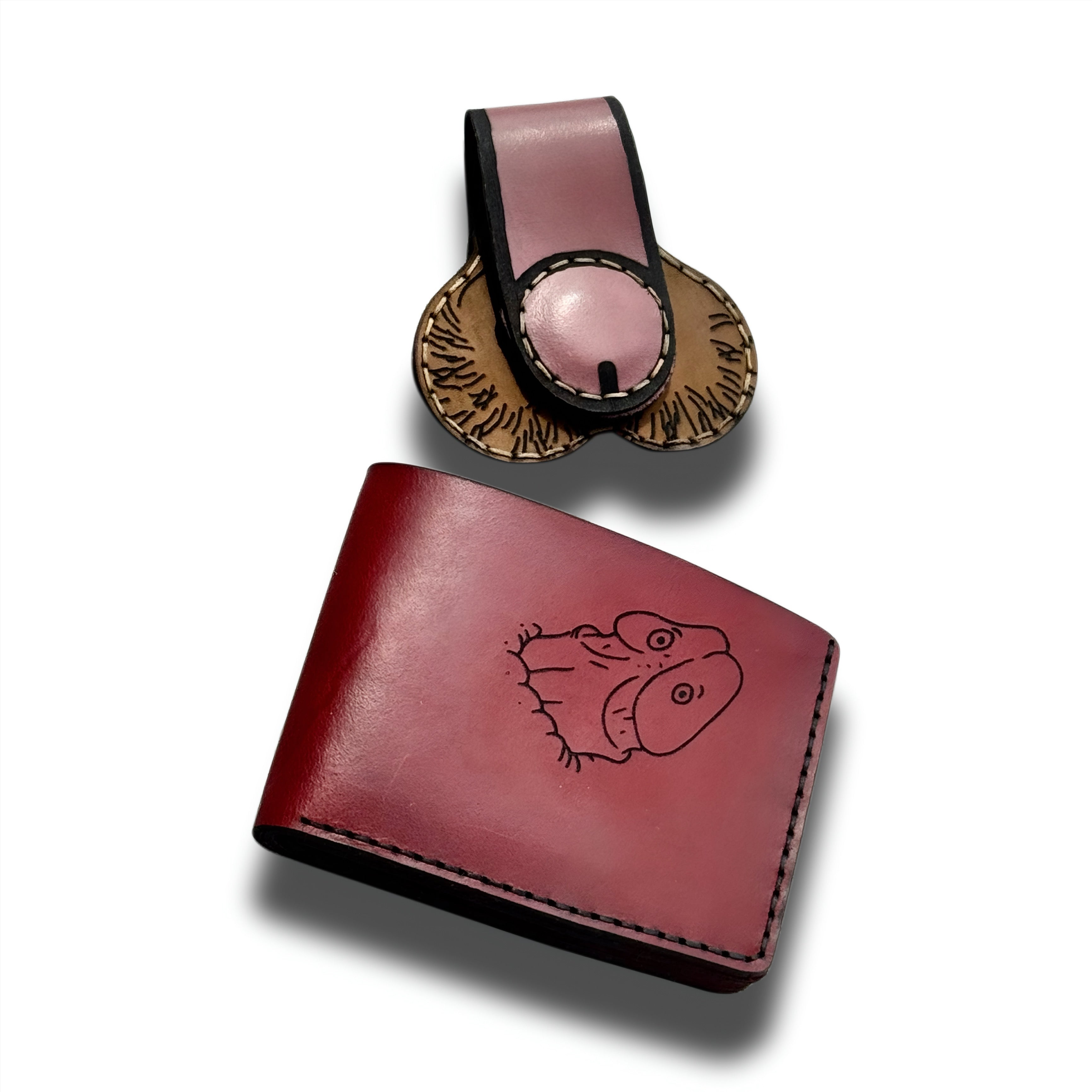 Leather wallet and magnetic money clip gift set — back view — Lamamarka