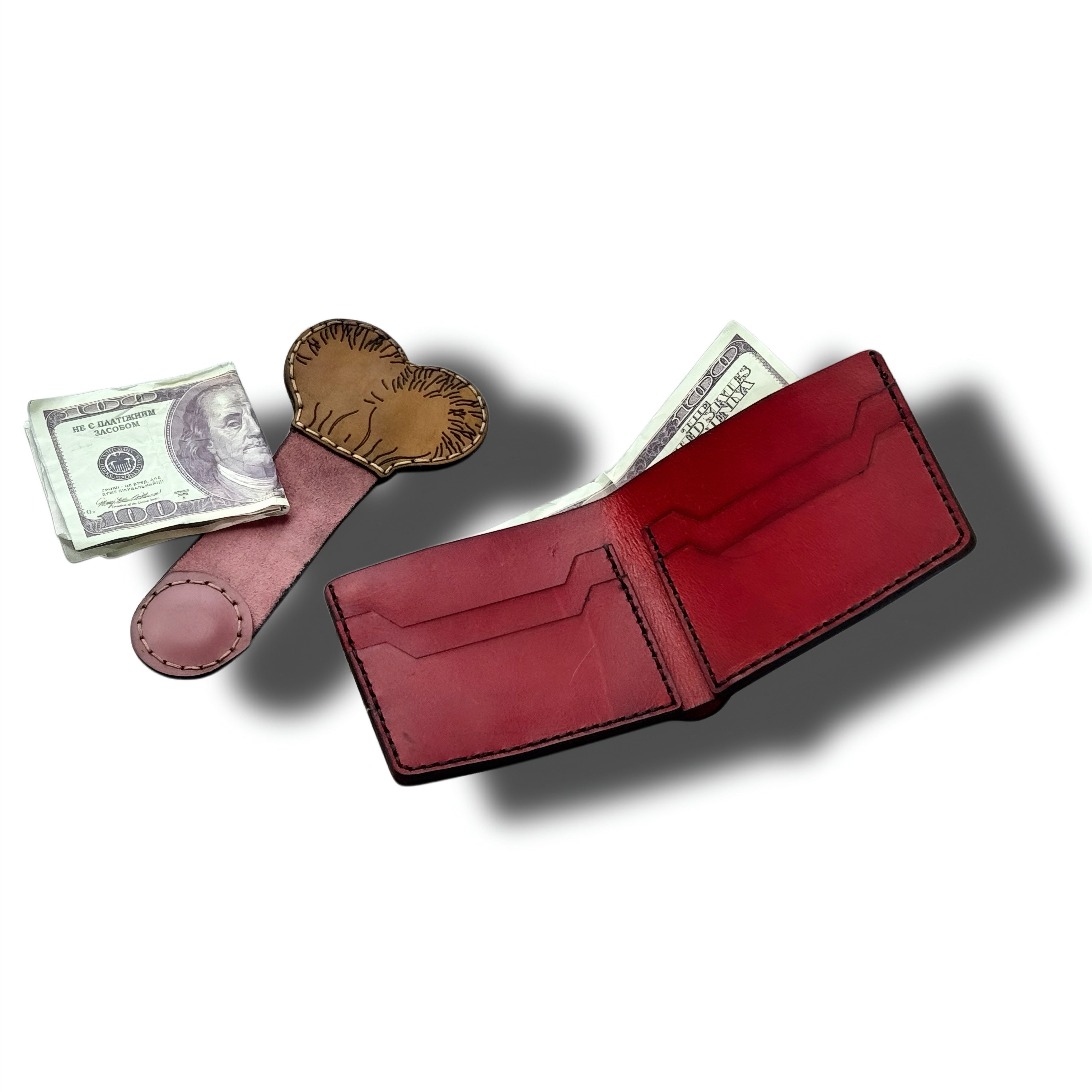 Leather wallet and magnetic money clip gift set — close-up — Lamamarka