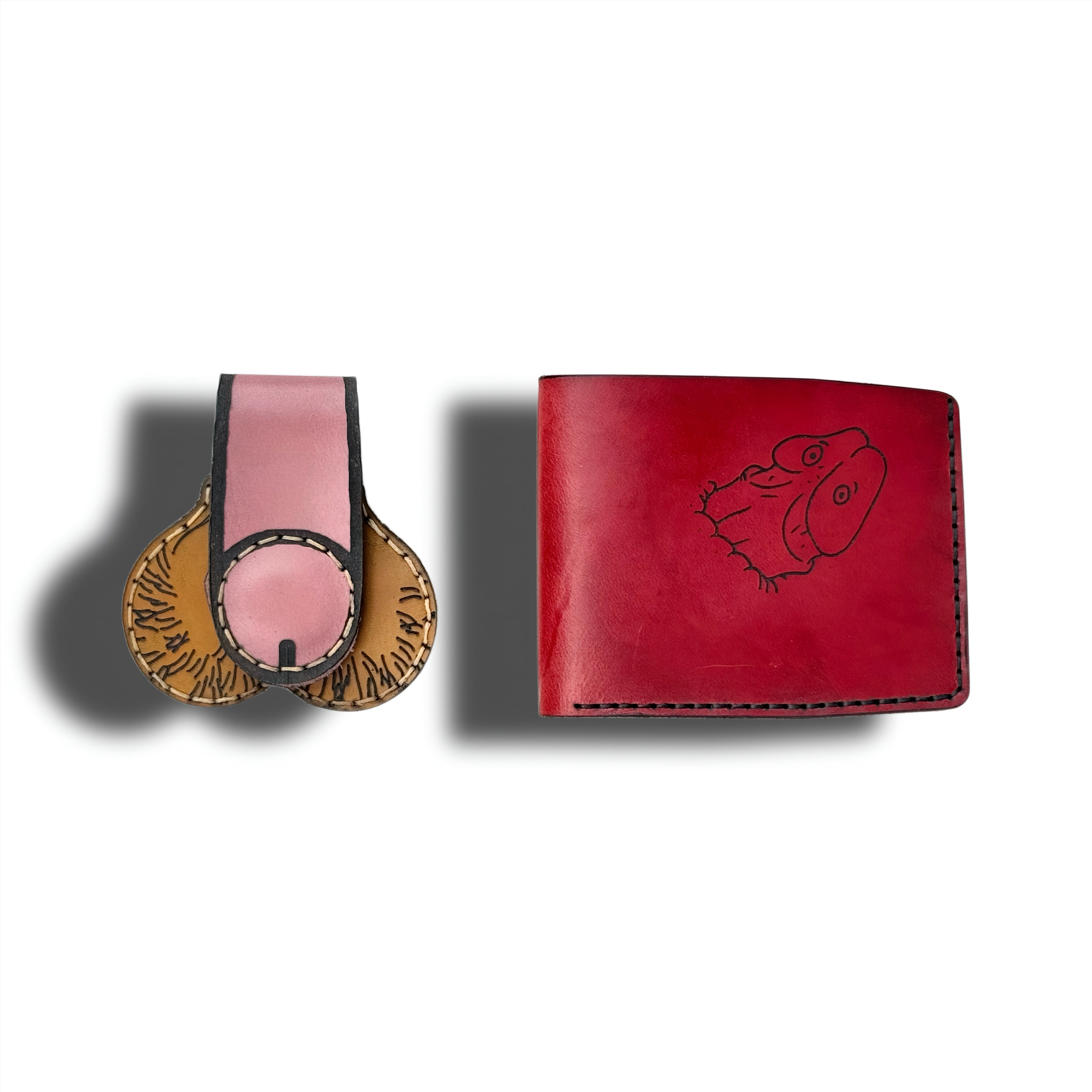 Leather wallet and magnetic money clip gift set — detail view — Lamamarka
