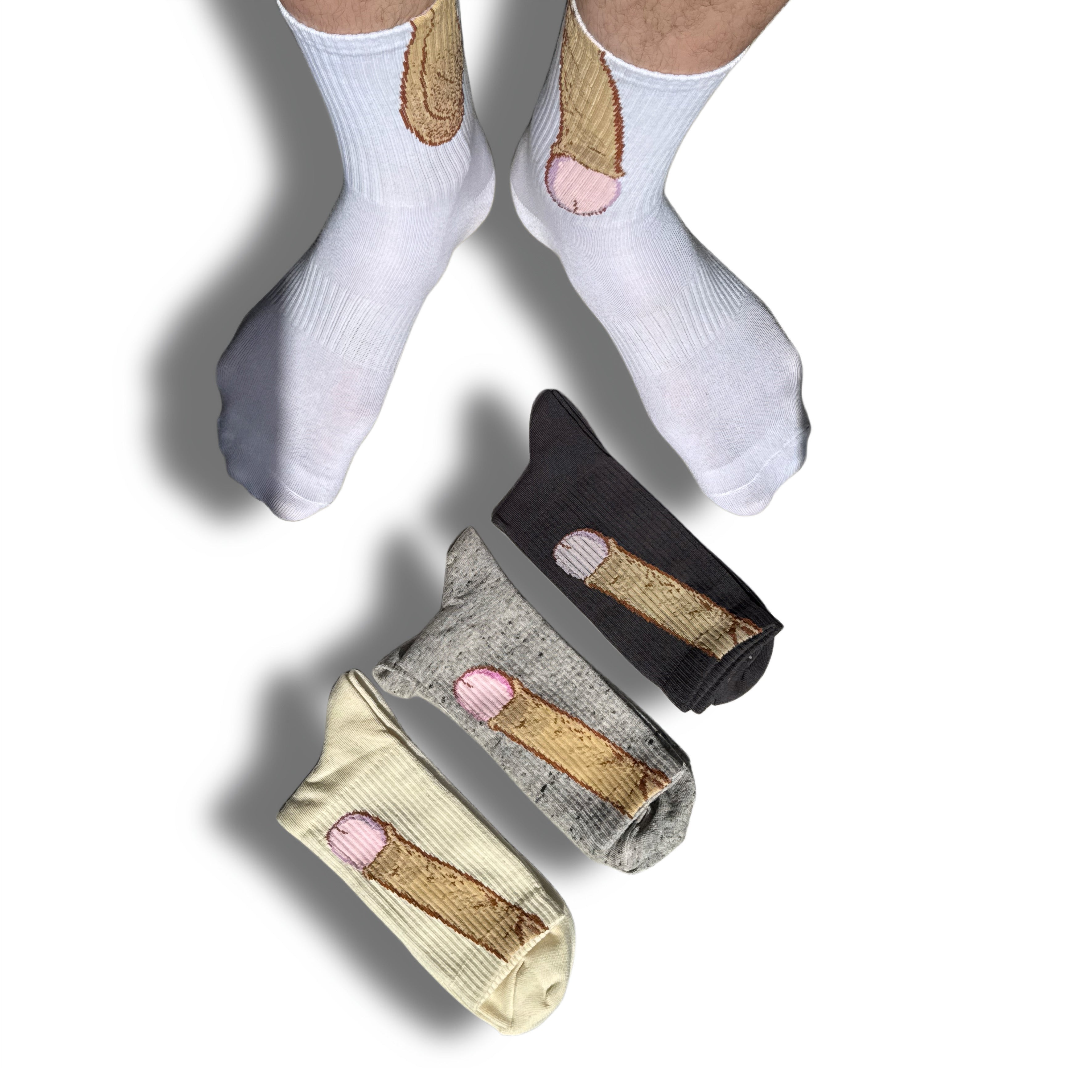 Funny mushroom novelty socks — in-hand view — Lamamarka
