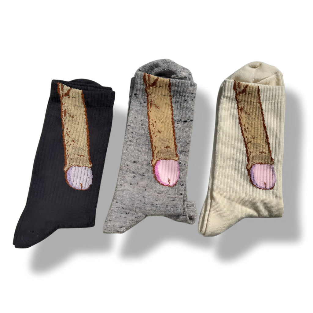 Funny mushroom novelty socks — close-up — Lamamarka