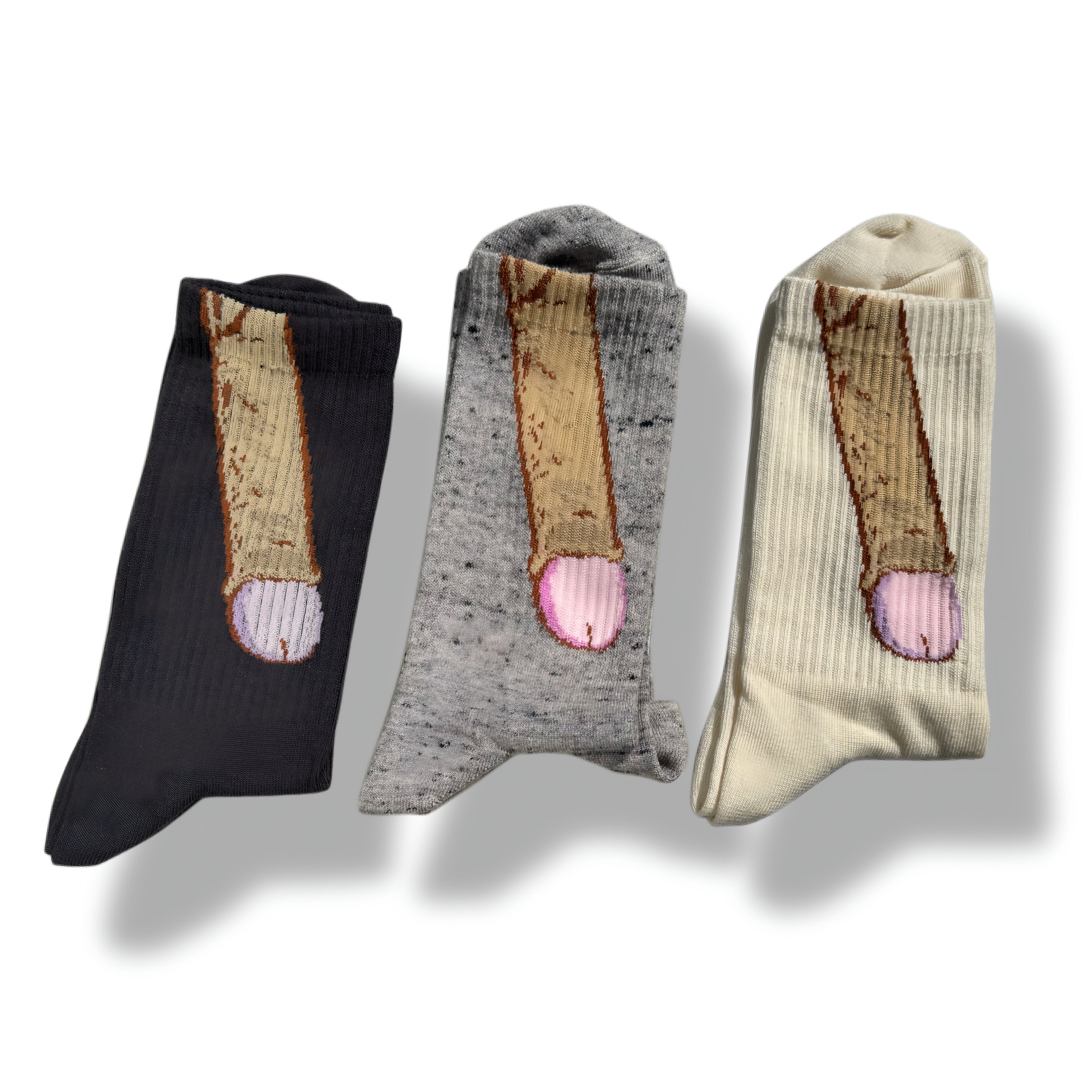 Funny mushroom novelty socks — close-up — Lamamarka