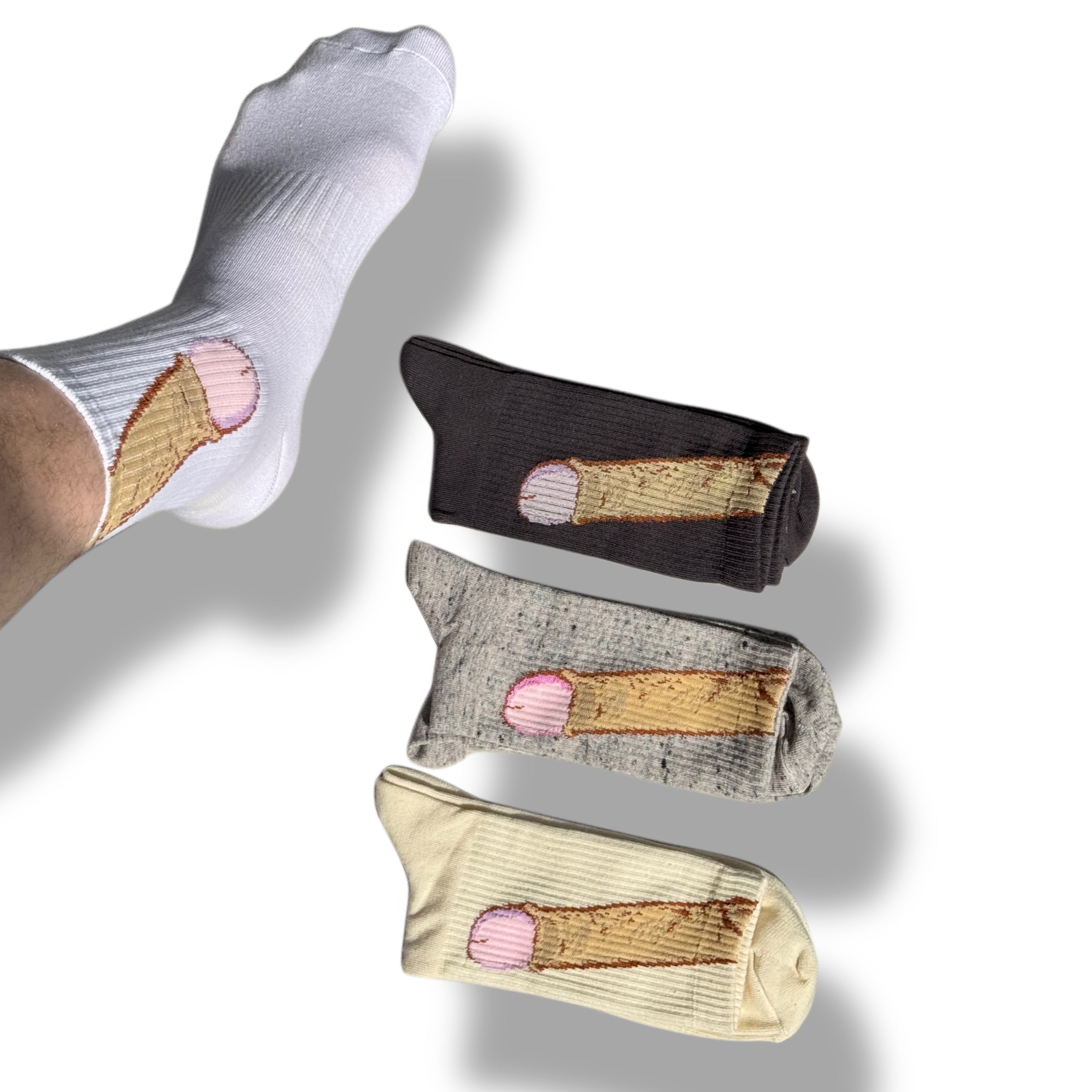Funny mushroom novelty socks — alternate angle — Lamamarka