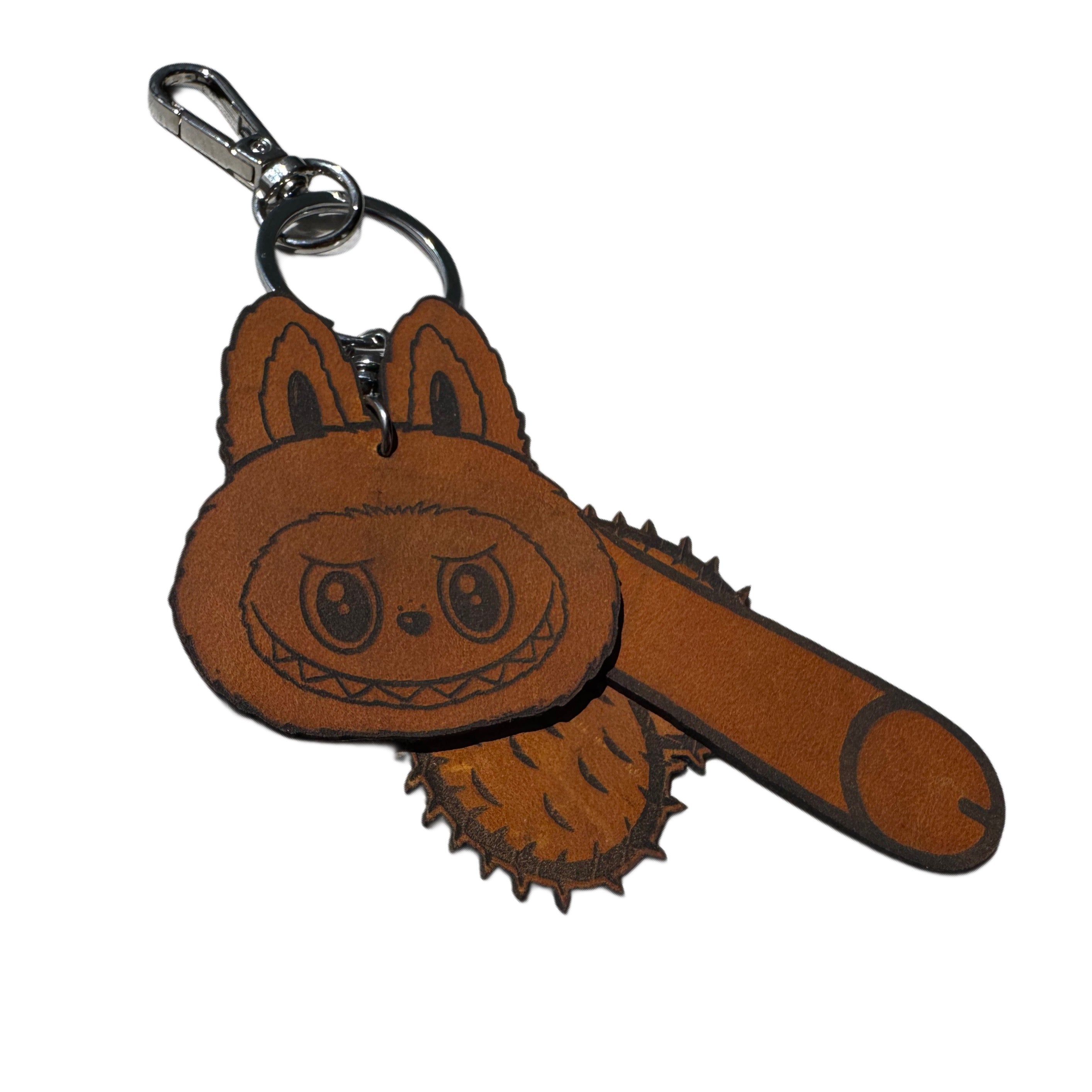 Handcrafted leather novelty keychain — detail view — Lamamarka