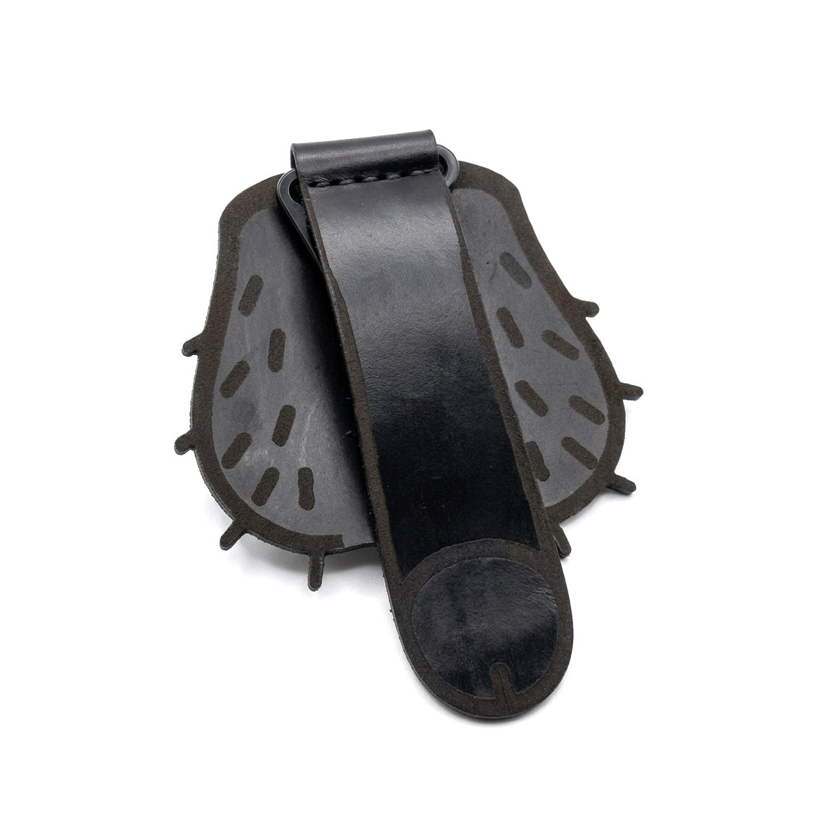 Funny leather belt carabiner gag gift for him, black handcrafted novelty key clip