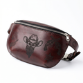 Outlaw Western Leather Belt Bag | Engraved Cowboy Skull Fanny Pack